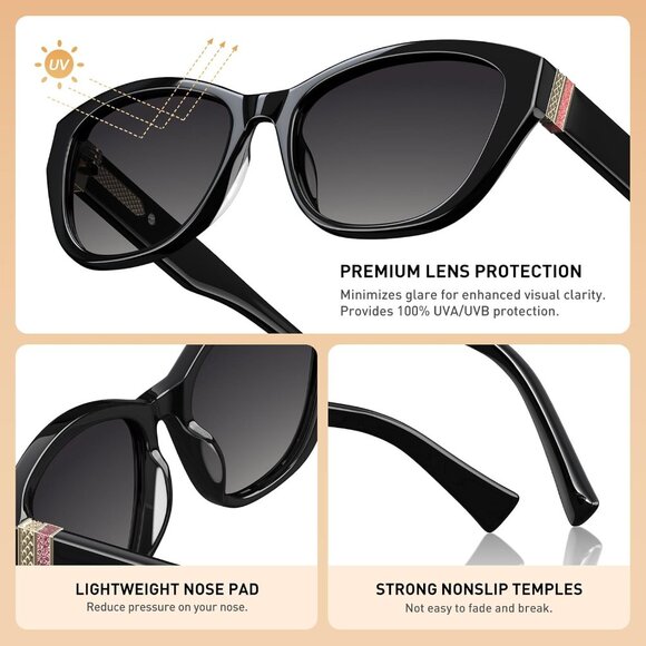 Polarized Cat Eye Sunglasses Women Vintage Acetate UV400 Protection Shades - Picture 4 of 7